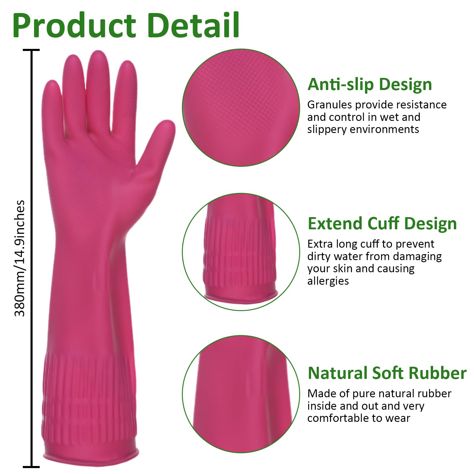 TRIXES 1 paar rubberen handschoenen voor vijver, legen, reiniging – lange arm – eenheidsmaat – blauw