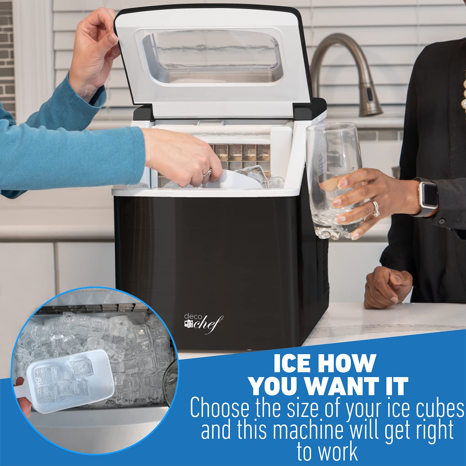 Deco Chef Countertop Ice Maker 40LB/24H, 24 Full Cubes Every 15 Minutes, Adjustable Size, Digital Control and Timer, Self-Cleaning, EZ Access Flip Lid, Scoop Included, Black on Fridge.com