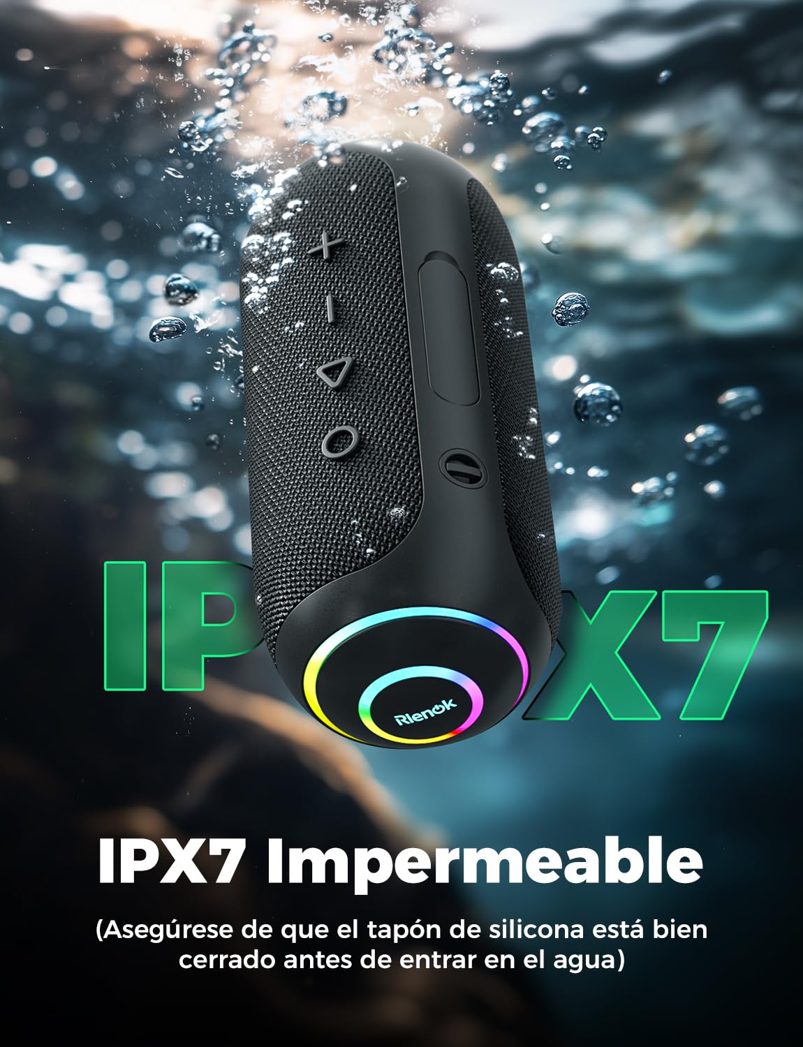 RIENOK Altavoz Bluetooth Potente 40W Impermeable IPX7 5200mAh Tweeter y Woofer Bluetooth 5.3 Portátil Inalámbrica Emparejamiento Estéreo Apoya Tarjeta TF, AUX