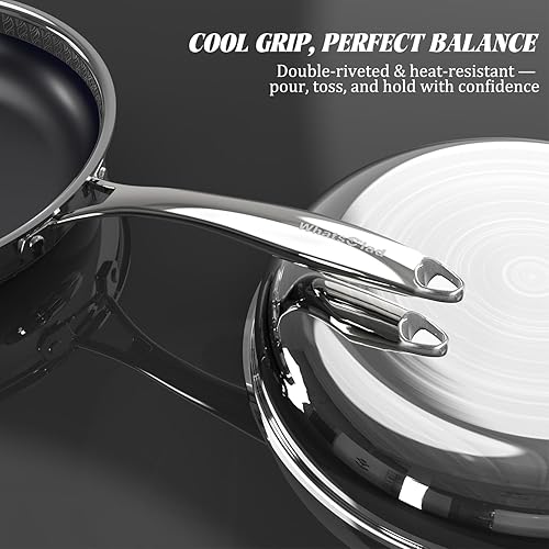 Miniatura 8 de Sartén antiadherente de cerámica híbrida de 10 pulgadas, sartén de acero inoxidable de 3 capas, revestimiento de 2 capas, libre de PFAS y PTFE