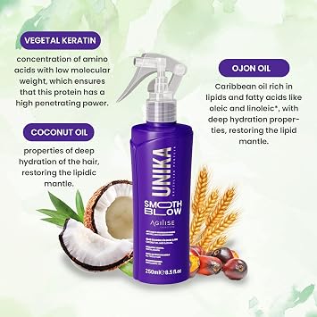 agilise Unika Smooth Blow Brazilian Keratin Treatment | Heat Protector for Hair | Heat Spray Protection for Hair | Protector de Calor para el Cabello | Termoprotector para Cabello | Protector termico