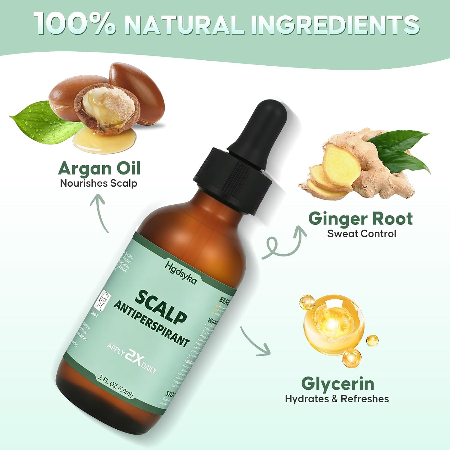 Scalp Serum for Oily & Sweaty Scalp – Ginger Root & Argan Oil Formula for Scalp Freshness & Oil Care – Lightweight Non-Greasy Hair Serum, 2 oz, for Men & Women