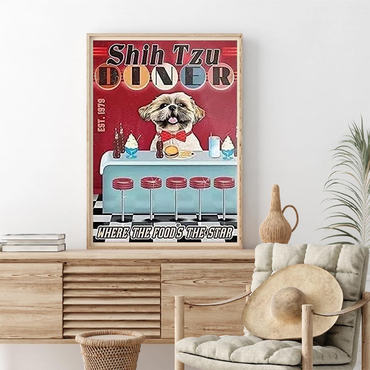YEEIFFD New Year Gift Shih Tzu Dog Diner 5D Diamond Painting Art Kits for Gift Full Round Drill Diamond Painting for Home Office Wall Art Decor for Christmas Valentine's Day 12x16 inch