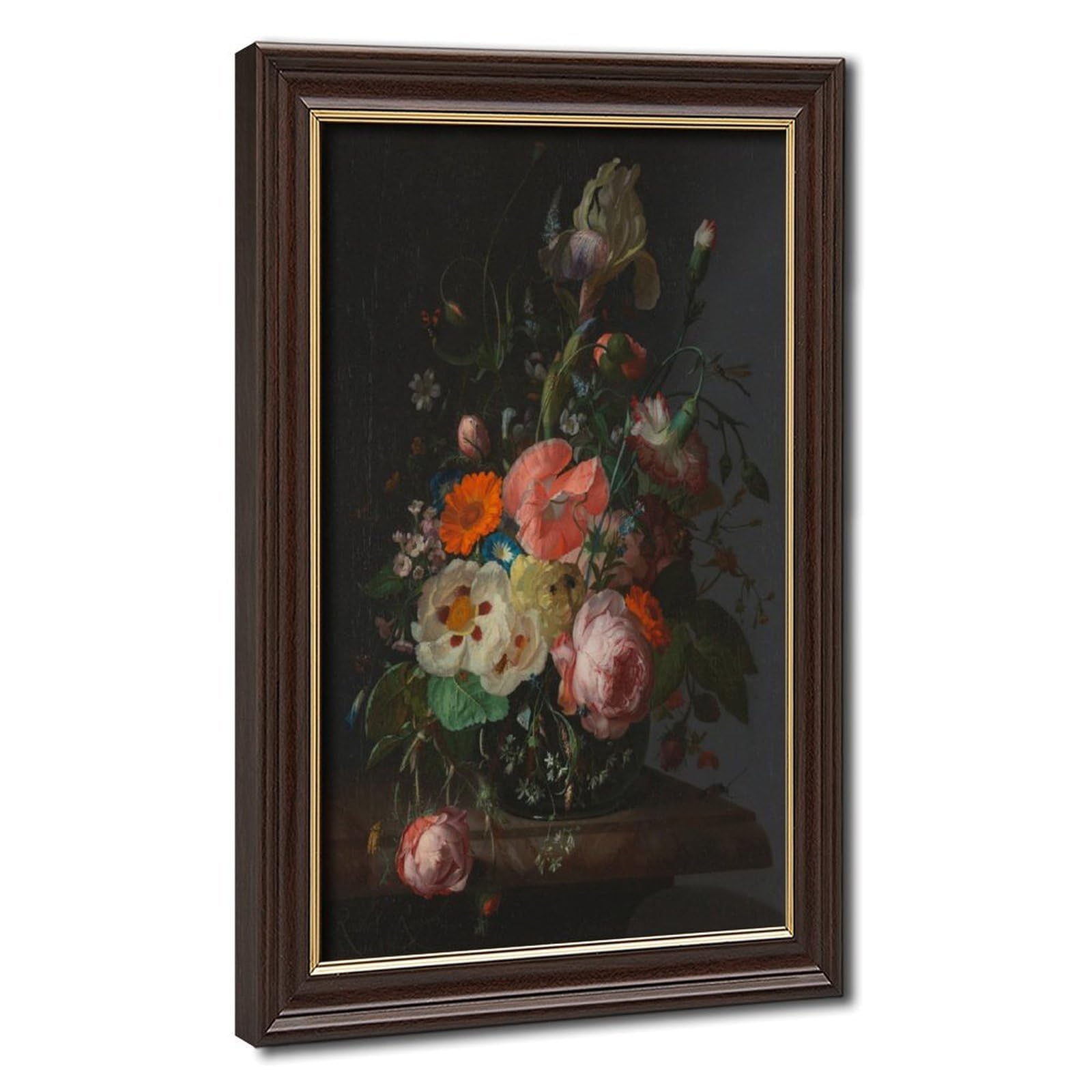WCYB Rachel Ruysch - Still Life With Flowers on A Marble Tabletop Posters Prints Canvas Deco Paintings Wall Art Hangable Frame 16" L X 24" W