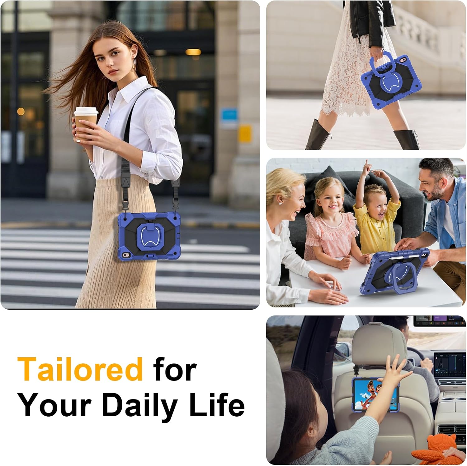 Case for iPad A16 11th Generation 11 Inch 2025, Auorld for iPad 10th Generation 10.9 inch 2022 case with Screen Protector, 360 Degree Rotating Stand Shoulder Strap Pencil Holder, Navy Black