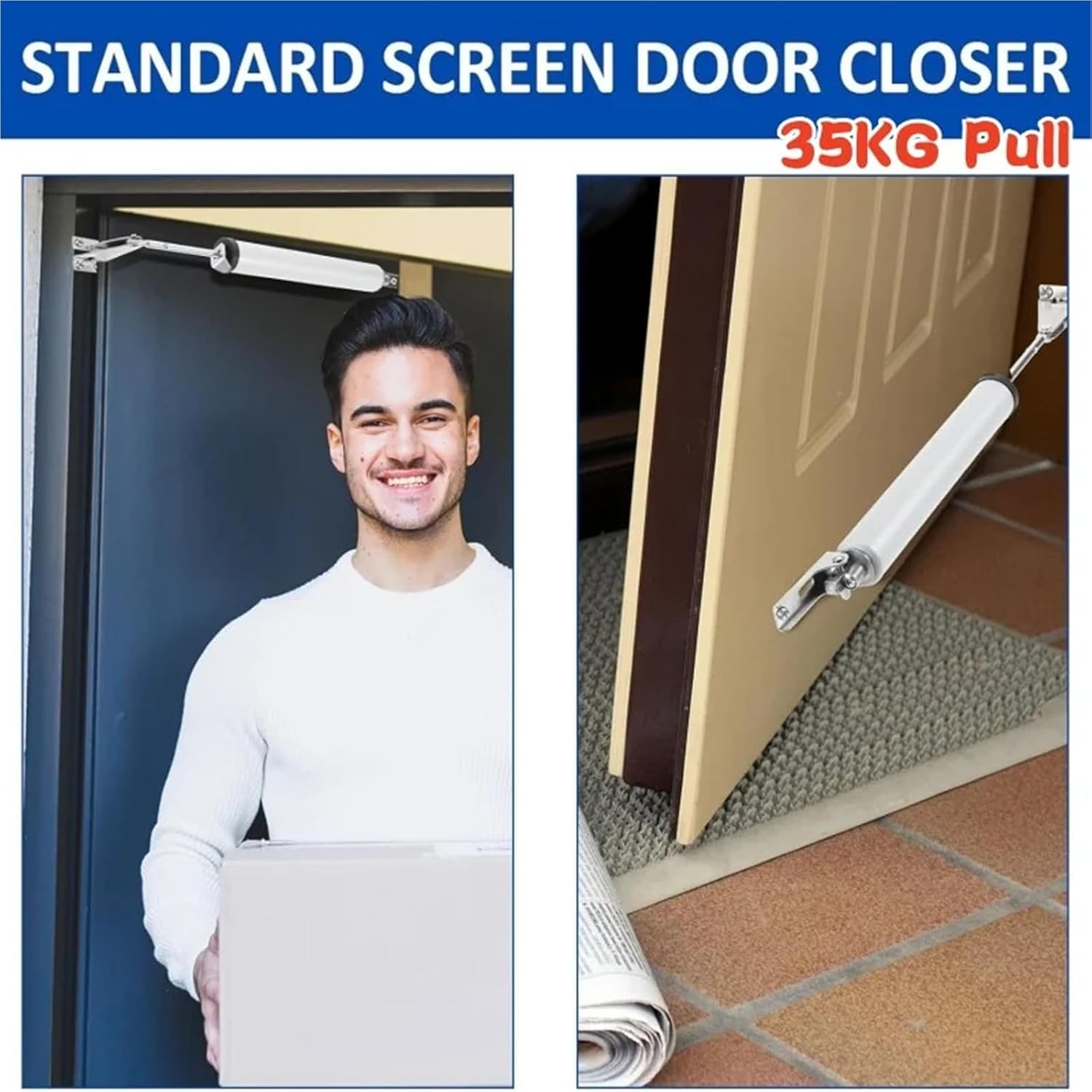 2-Pack Heavy Duty Soft Close Door Closers, Pneumatic Adjustable Speed Door Buffer with Positioning Stop, Interior Door Holder Hardware(2 Set White)