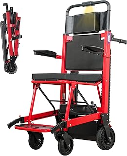 VOCIC Elektrischer Treppensteiger Rollstuhl Faltbar bis 220KG mit Gummikette AY04, Elektrische Treppenhilfe Rollstühle für Senioren, Treppenlift Medizinische Rettungstrage mit LED Licht (Rot)