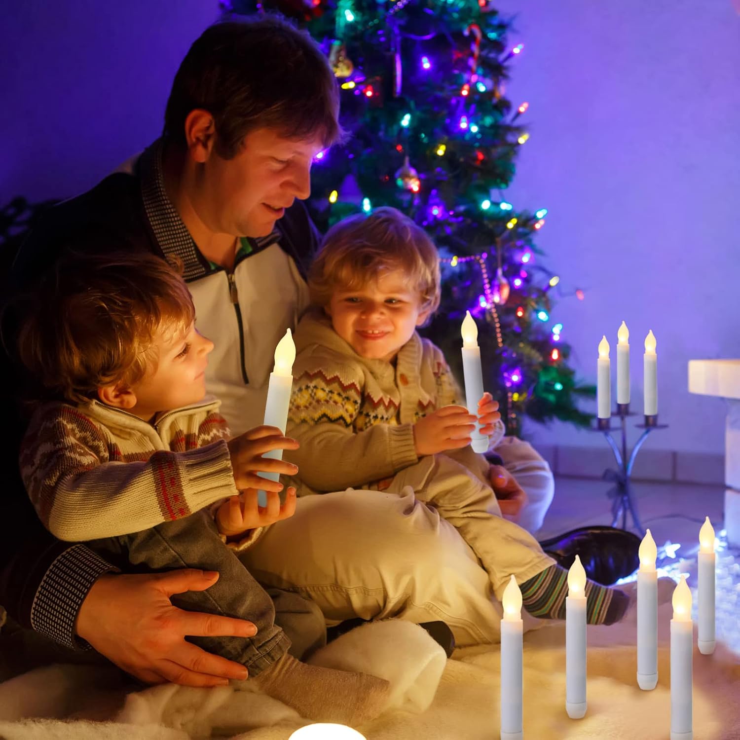 24 Pcs Flameless LED Taper Candles for Christmas Tree, 6.5" Battery Operated Floating Candles LED Candles Handheld Flickering Flame Candlesticks with Rubber Ring for Wedding Xmas Decor