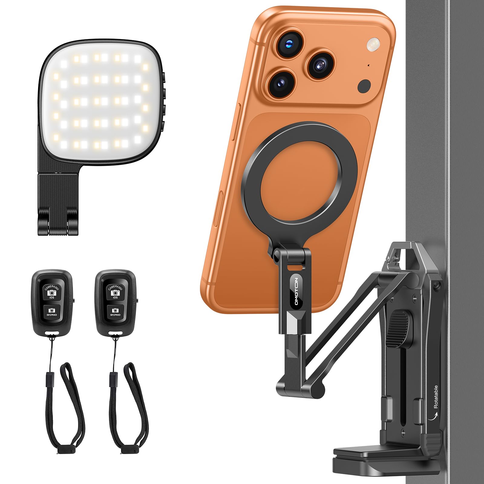 OMOTON TP02-Pro-CK Magnetic Phone Holder Kit with Fill Light &amp; 2 Remotes