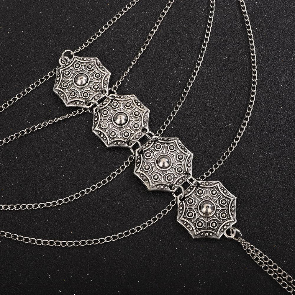 Wiwpar Vintage Bohemian Finger Ring Bracelet Adjustable Slave Tassel Chain Bracelet Boho Multi Chain Coin Hand Jewelry Gifts for Women Wedding Party - Image 6