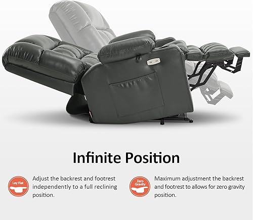 Miniatura 31 de MCombo Silla reclinable eléctrica de doble motor para personas mayores, silla elevadora plana con calor y masaje, portavasos, puertos USB, piel