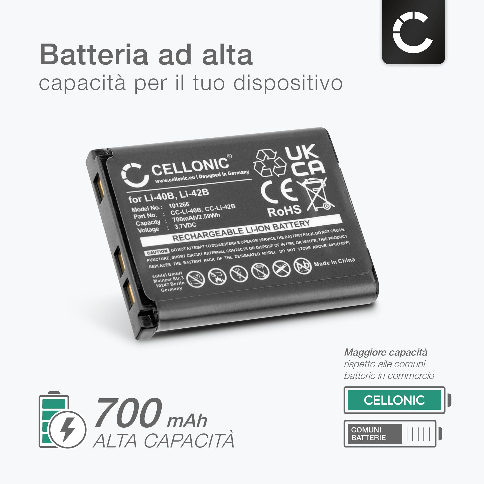 CELLONIC Batteria Per Fotocamera Fuji FinePix J110w, J120, Z100fd, Z10fd, Z20fd - 3.7V 700mAh Li-ion - 3