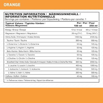 Optimum Nutrition Essential Amino Energy + Electrolytes, Ready to Drink Sugar Free EAA Energy Drink with Electrolytes and Caffeine, Workout Supplement for Men and Women, Orange, 24x250 ml