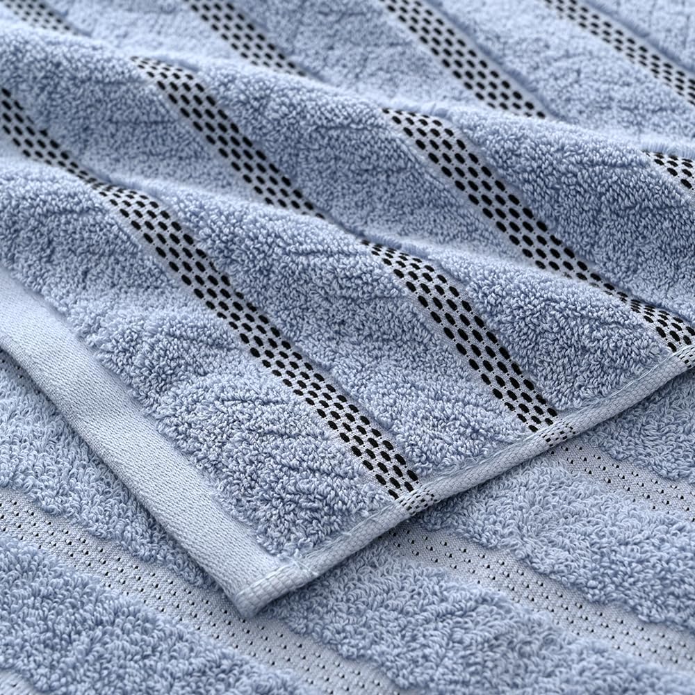 sense gnosis Blue Hand Towels Super Soft Jacquard Ribbed Striped Pattern 100% Cotton Absorbent Decorative Hand Towel for Bathroom 13 x 29 Inch, 2 Pack - Image 9