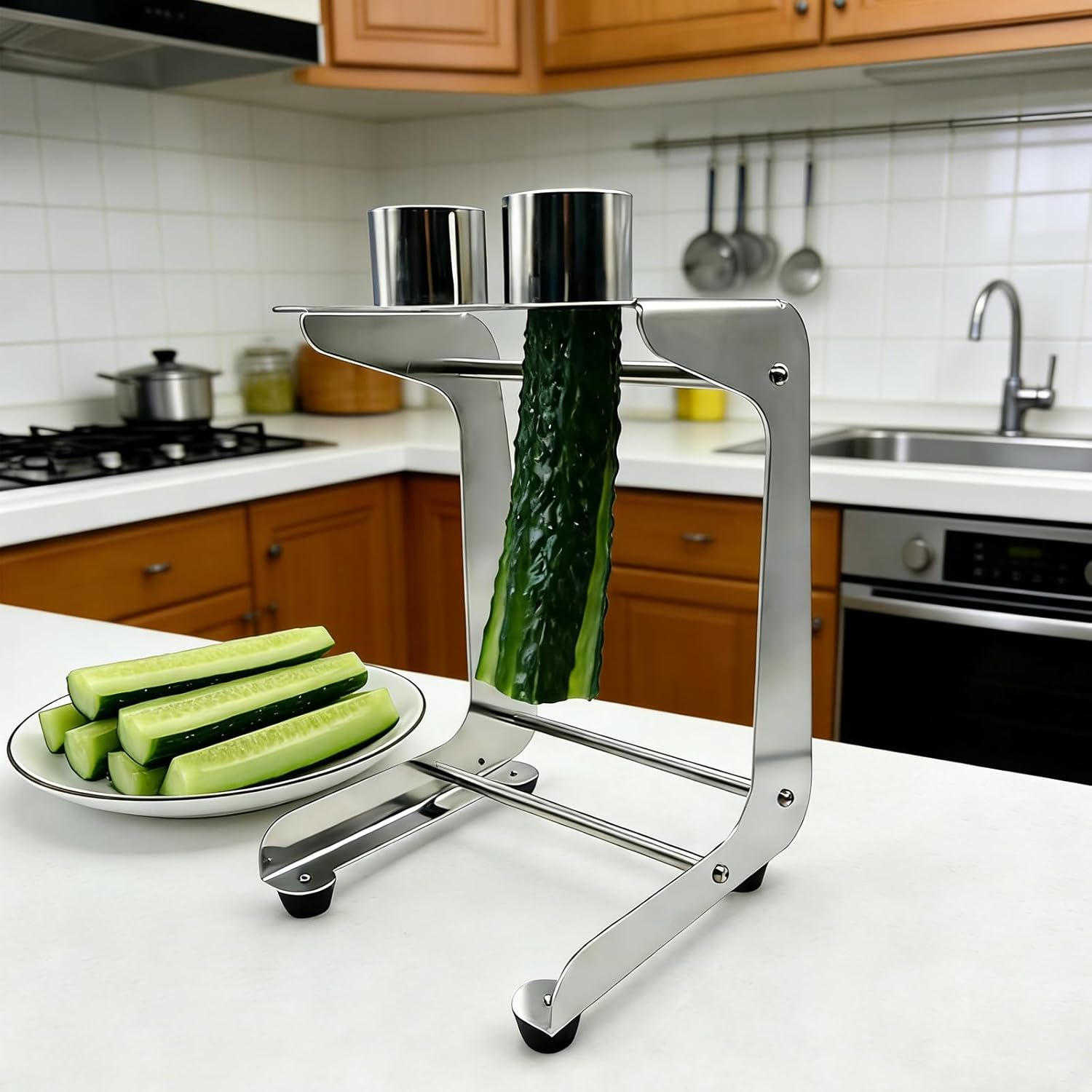 Stainless Steel Carrot Stick Cutter, Portable Cucumber Slicer, 8/10 Strip Blades, Replaceable Detachable Design for Salad Making, Cooking, Sushi & Meal Prep