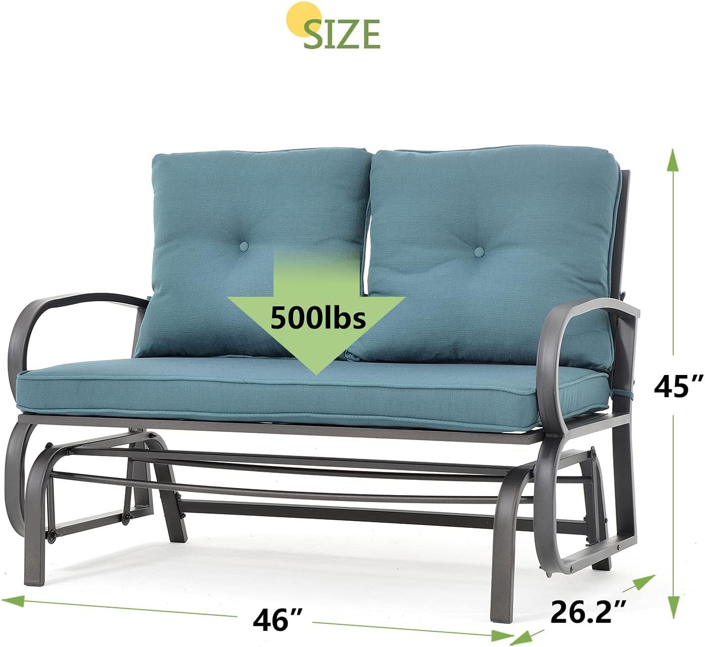Glider Bench for 2-Person Outdoor Glider Bench Outside Patio Glider Rocking Loveseat Steel Frame Chair Set with Armrest UV- and Water-Resistant Cushion (Khaki)