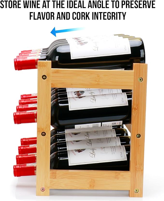 Estante para Vino de Bambú, 3 Niveles para 12 Botellas, Soporte de Cocina miniatura 4
