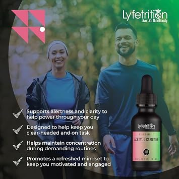 Lyfetrition Acetyl-L-Carnitine Liquid Supplement 118 ml, 4 FL Oz Liquid, 220 Servings, Made in USA, Quick Absorption, Potent Ingredients, Non-GMO
