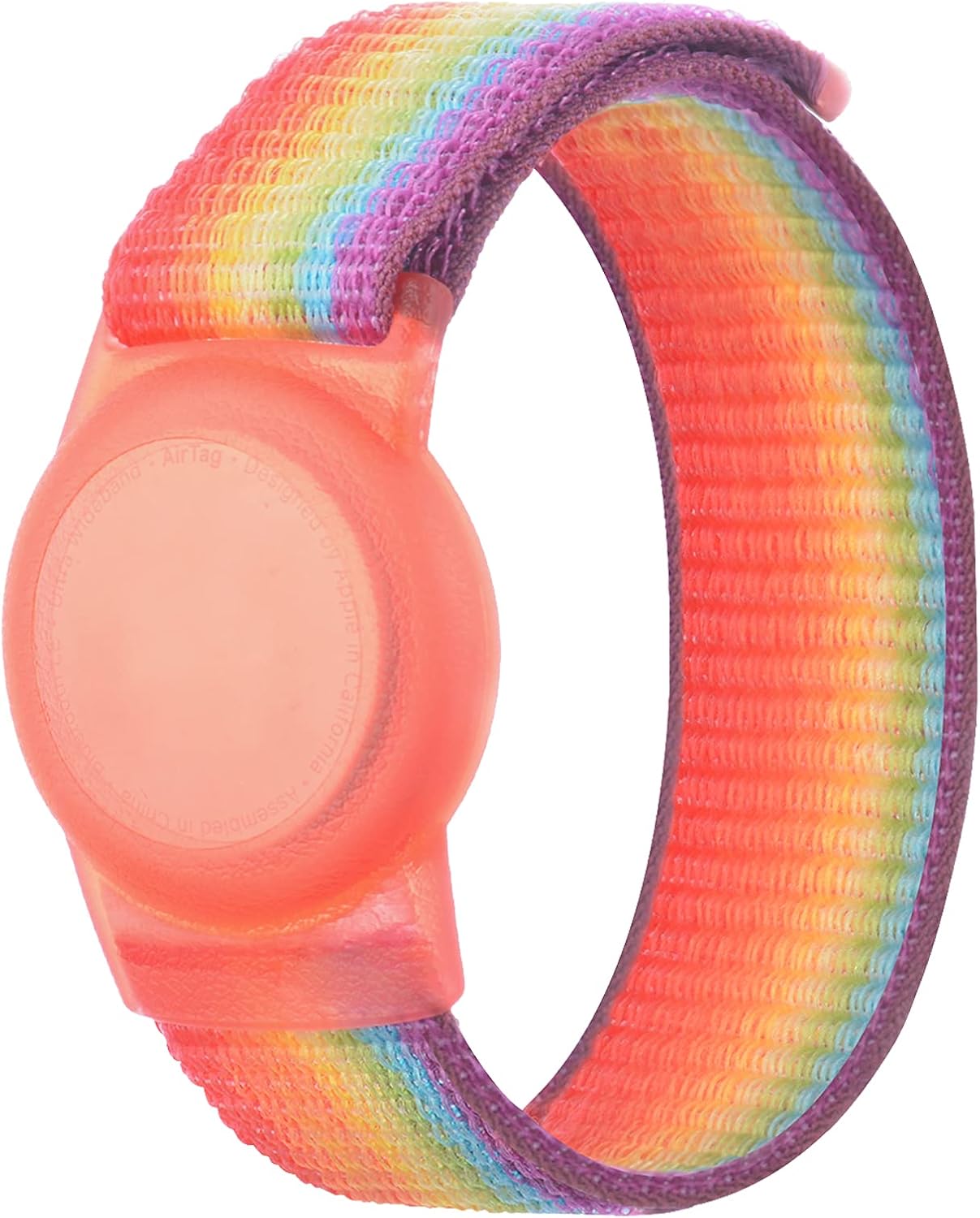4 Pack Kids Wristband Compatible with Apple AirTag, Protective Case for Air Tag GPS Tracker Holder with Nylon Bracelet, Adjustable Anti Lost Watch Band for Toddler Child Elder (Rainbow & Blue & Pink)