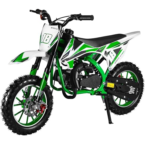 50cc 2-Stroke Gas Dirt Bike for Kids 8-14, Mini Pit Bike Motorcycle with Front & Rear Disc Brakes, Off-Road Mini Dirtbike, 330Lbs Max Load, Gas Powered Pocket Bike for Boys & Girls (Green 04)