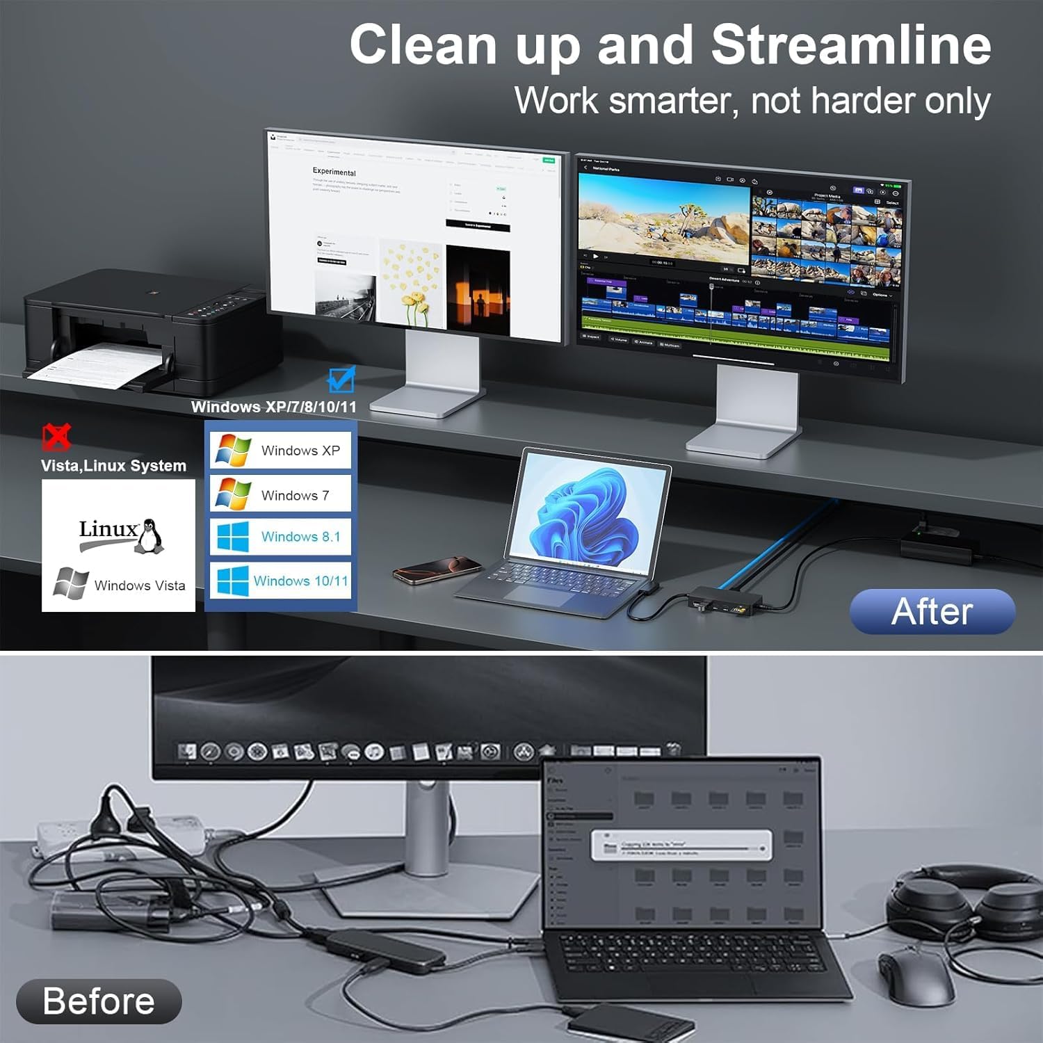 New MS Surface Pro Docking Station Triple Display with 4K@60Hz HDMI+VGA, 11 in 1 Surface Dock 2 with Power Adapter for Microsoft Surface Pro 11/10/9/X/8/7/6/5/4/3,Surface Laptop 7-1, Surface Go/Book