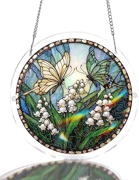 WOODBESTS Acrylic Suncatcher Puzzles, Suncatcher for Doors Garden Window Hanging, Butterflies and Lily Puzzle, Birthday for Lover M - 8.2 * 8.2 in