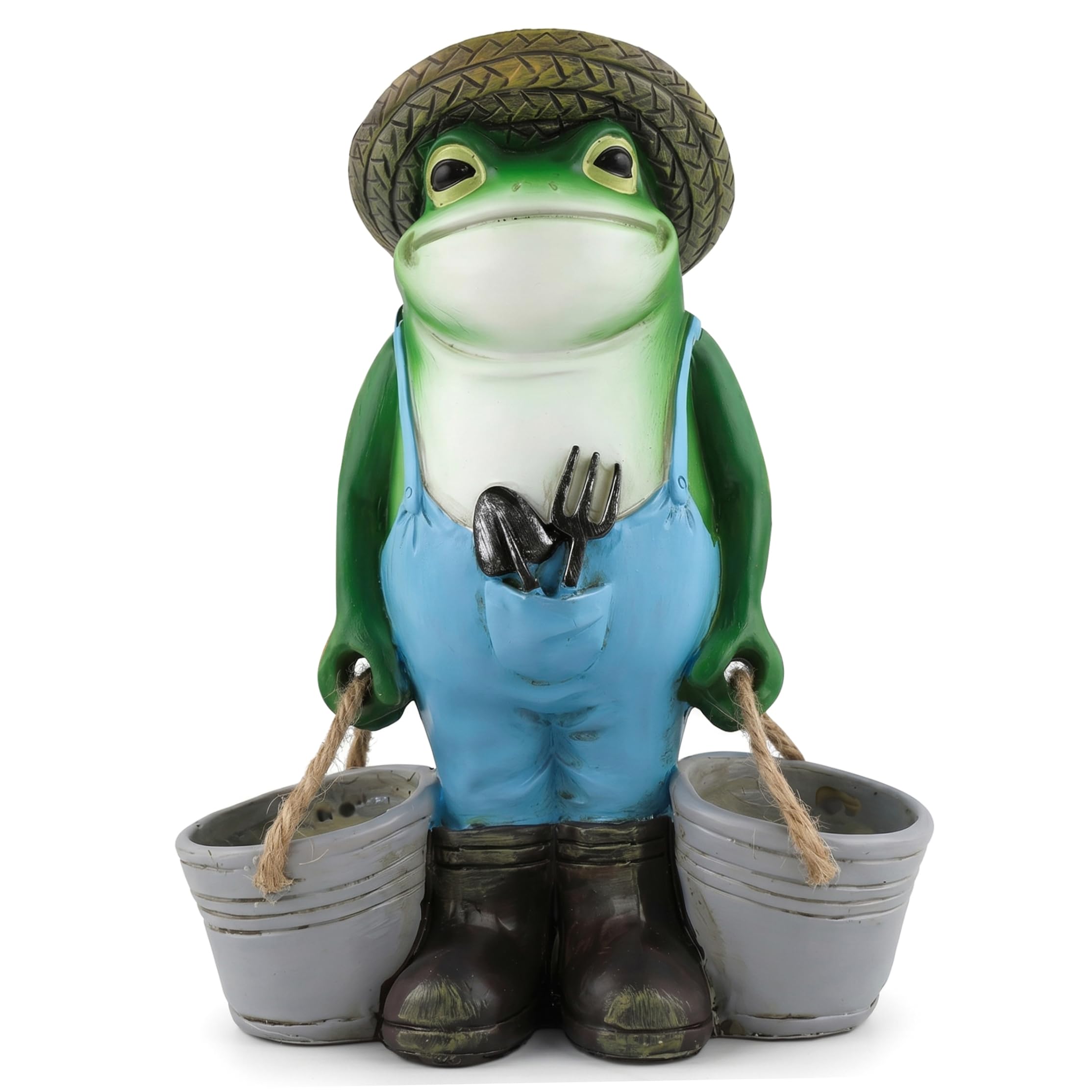 Bemonew Succulent Pot, 6in Resin Garden Frog Statue Hold 2 Pots, Funny Frog Figurine for Cactus, Succulents, Small Plants, Garden Decor