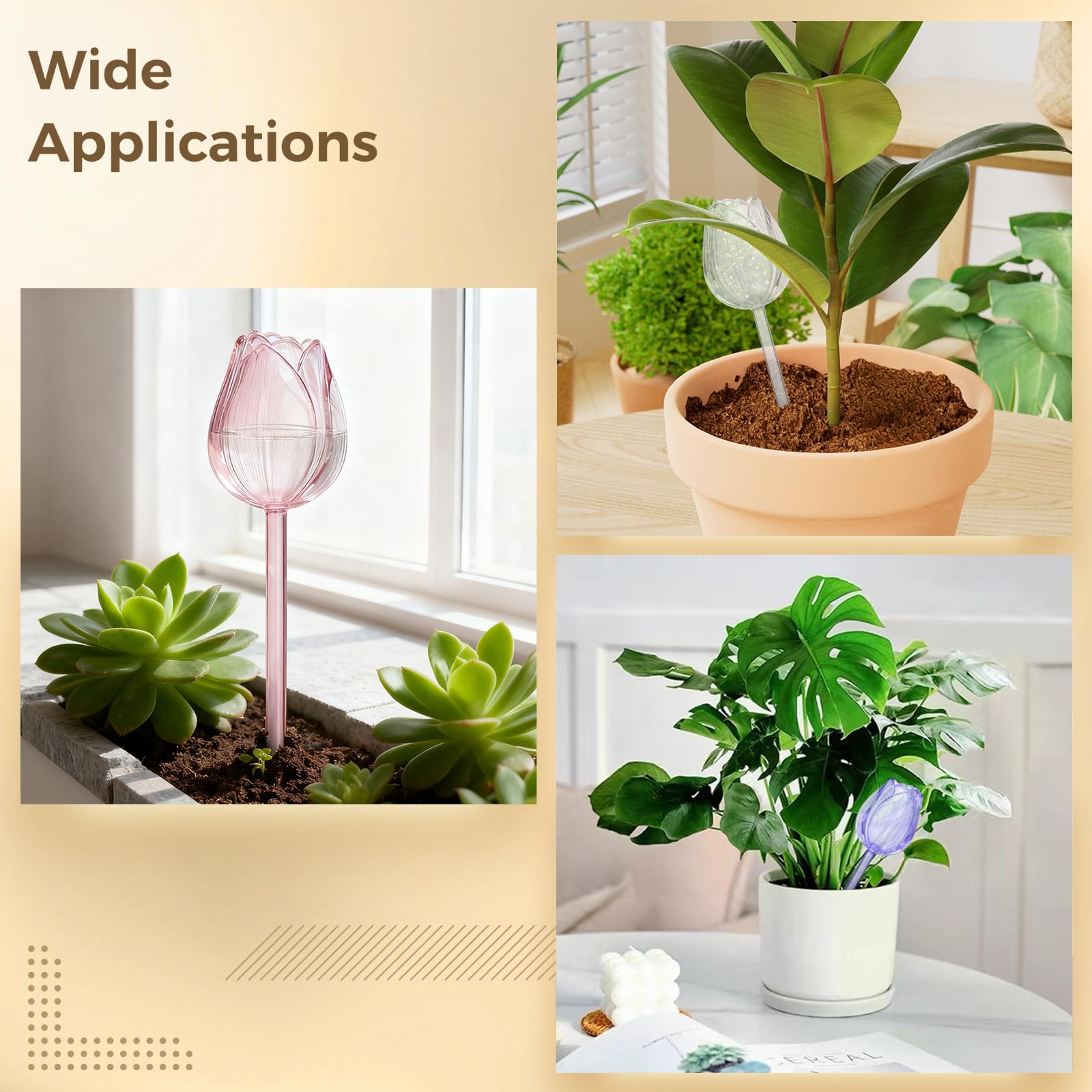 Lot de 6 Globes d'arrosage pour Plantes, bulbes Auto-arrosants en Forme de Fleur de 9,84 Pouces, arroseurs automatiques Rose, Violet et Transparent pour Pots d’intérieur et d’extérieur