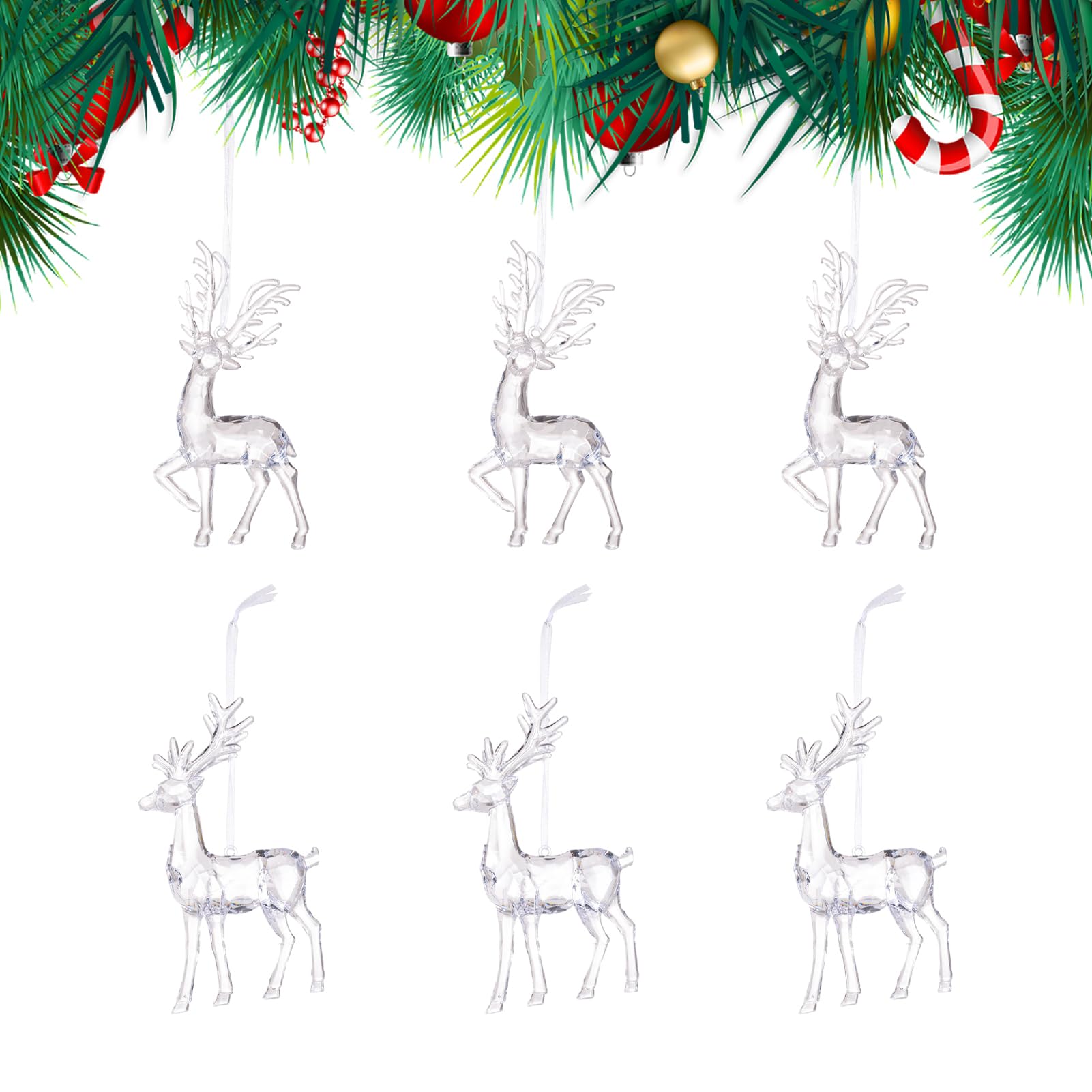 Décoration de Noël élan acrylique transparent lot de 6 pour maison, salon et fenêtre