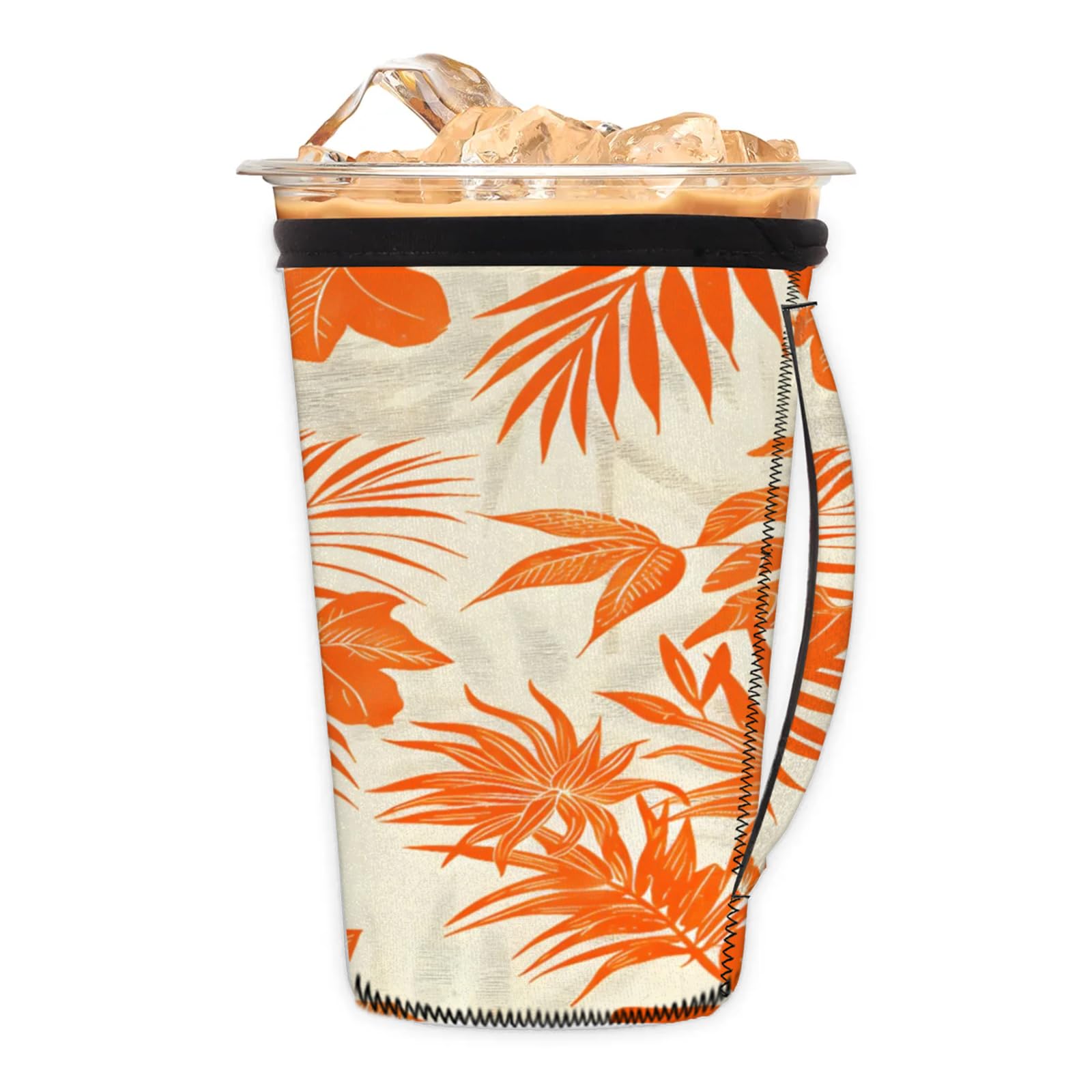 Beautiful Leaves Reusable Neoprene Coffee Sleeve with Handle Insulated Iced Coffee Cup Holder Reduces Condensation Fits 24-28 oz Cups M