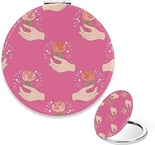 Cute Compact Mirror, Red Rose Floral Travel M...