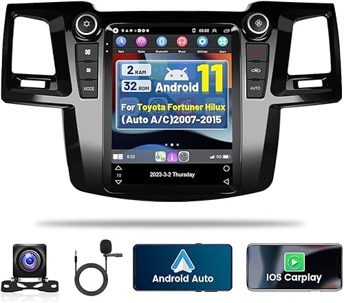 (Auto AC) para Toyota Fortuner Hilux Radio, Android 11 CarPlay Estéreo de coche con Android Auto 9.7 pulgadas pantalla táctil Bluetooth receptor de