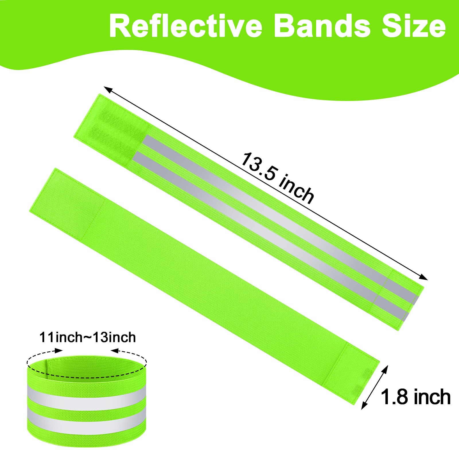 4 Pack High Visibility Reflective Armbands - Elastic Adjustable Bands for Running, Cycling, Walking - Night Safety Wristbands & Ankle Bands with Reflective Strips - 4