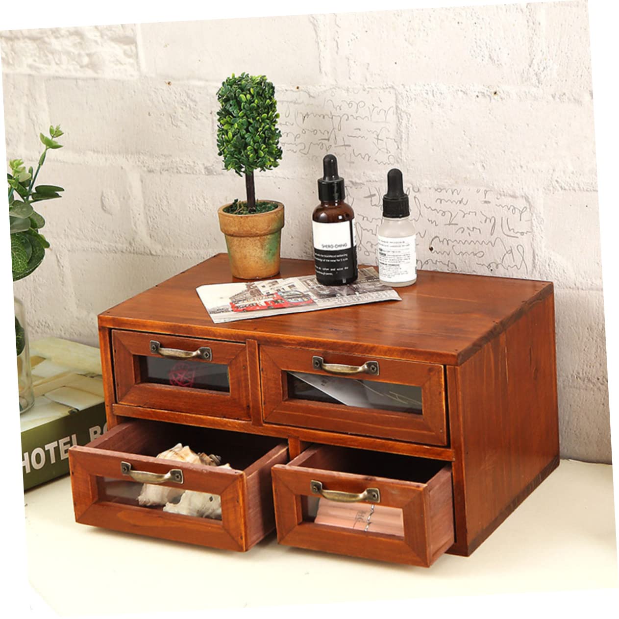 Housoutil Caja de Madera Vintage con Cuatro Cajones, Doble Capa para Joyas