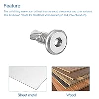 Vista 3 de uxcell Tornillos de cabeza hexagonal autorroscantes, 1/4 x 3/4 Acero inoxidable 410 tornillos de chapa metálica de cabeza plana 50 piezas, plateado