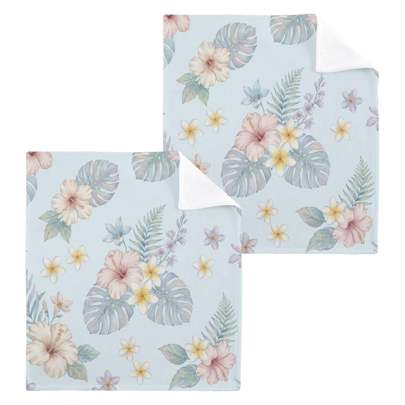 BOESI Pastel Floral Pattern 12x12in Cotton Washcloth,Face Towel