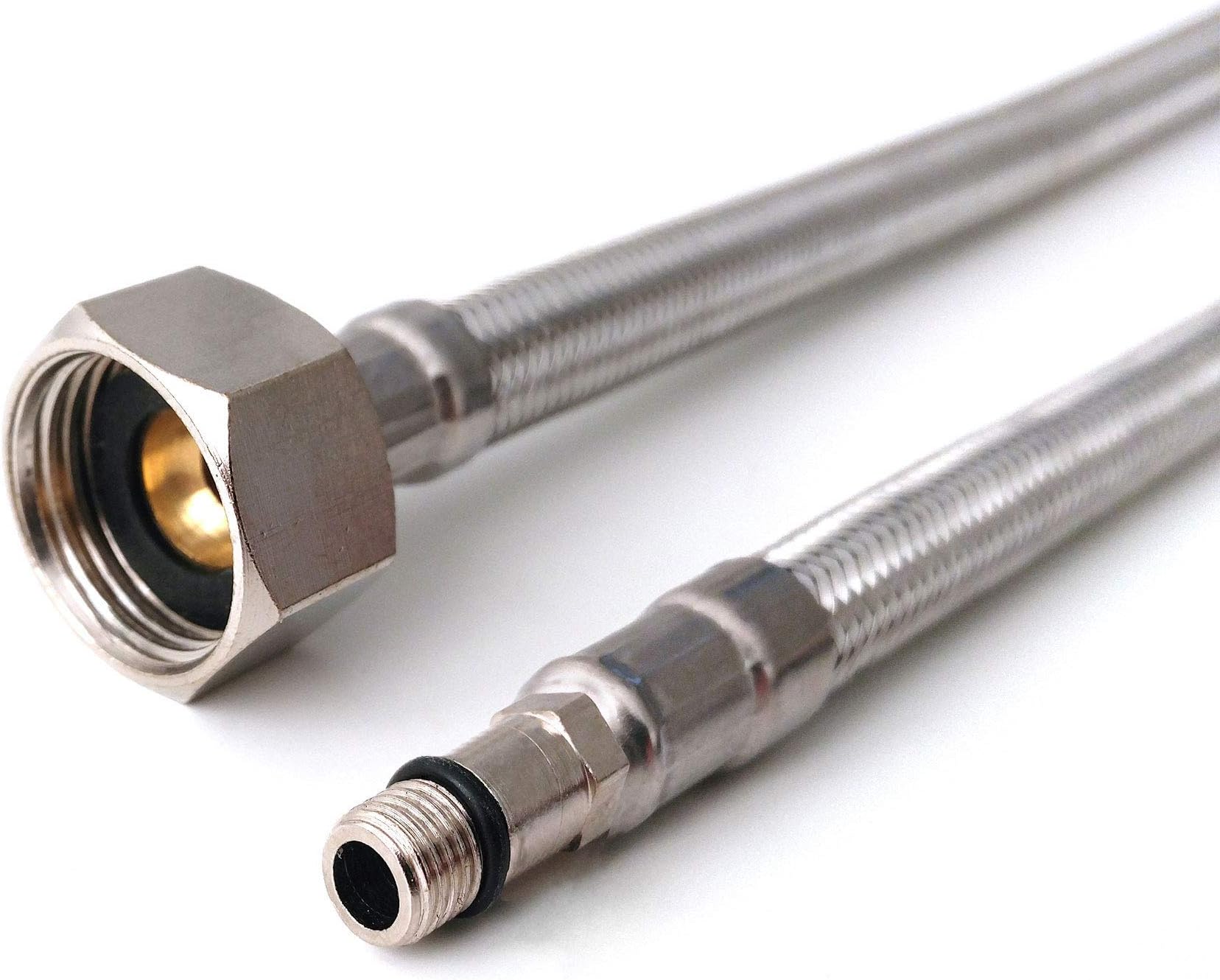 2 x M8 x1/2 Flexible Tap Connectors (500mm) | 4 Lengths | Pair of BSP Kitchen/Basin Monobloc Mixer Flexi Pipe Tails | Braided Stainless Steel