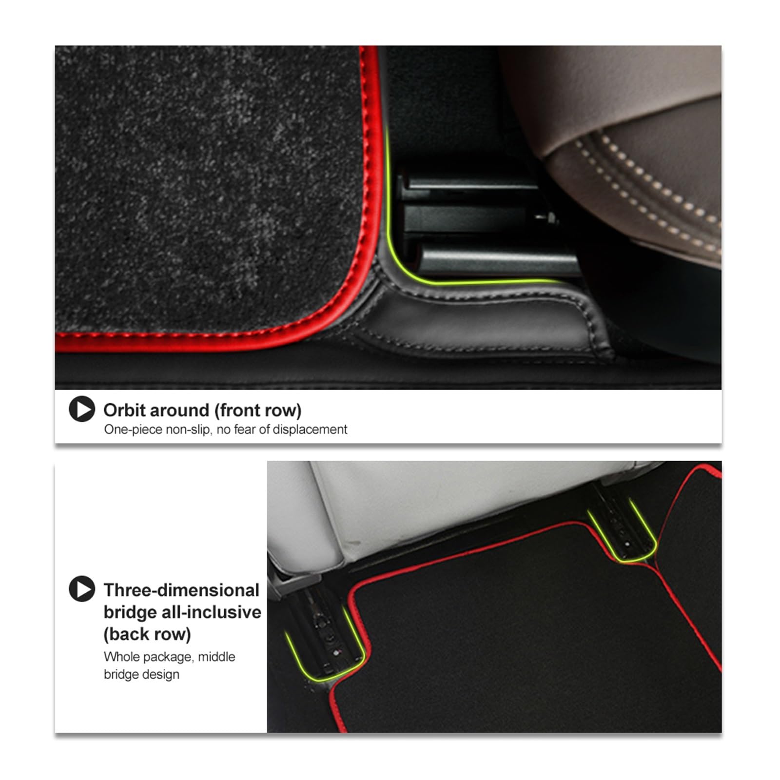 Tappetini antiscivolo, compatibile con Ford, Fiesta CB1 CCN | Tappeti neri ignifughi per file anteriore e posteriore, stile piatto con superficie impermeabile(Red)