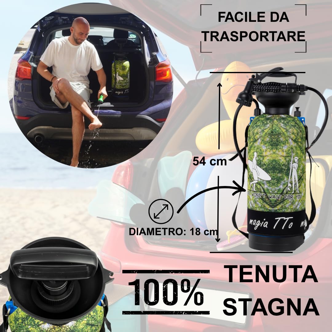 Doccia Portatile da Campeggio, Pompa Manuale 8L [Senza Elettricità] – Doccia per Camper, Viaggi, Spiaggia, Surf, Escursionismo, Cani e Animali Domestici – Facile da Trasportare