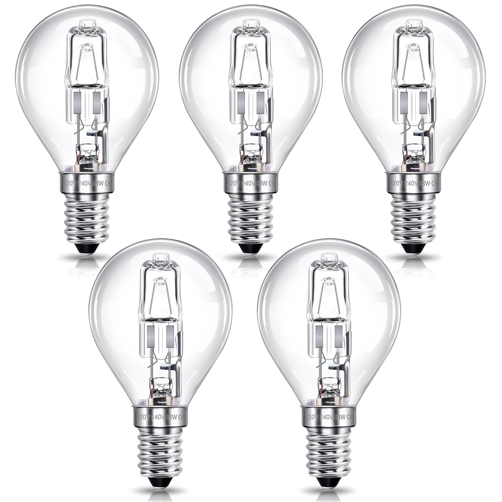 SCNNC E14 G45 lampe 28W Dimmbar 230V, lampe E14 28W Warmweiß 2700K, Klar Globe Classic G45 E14 Tropfenform für Deckenleuchte, Wandlampe, Stehlampe, 5 Stück