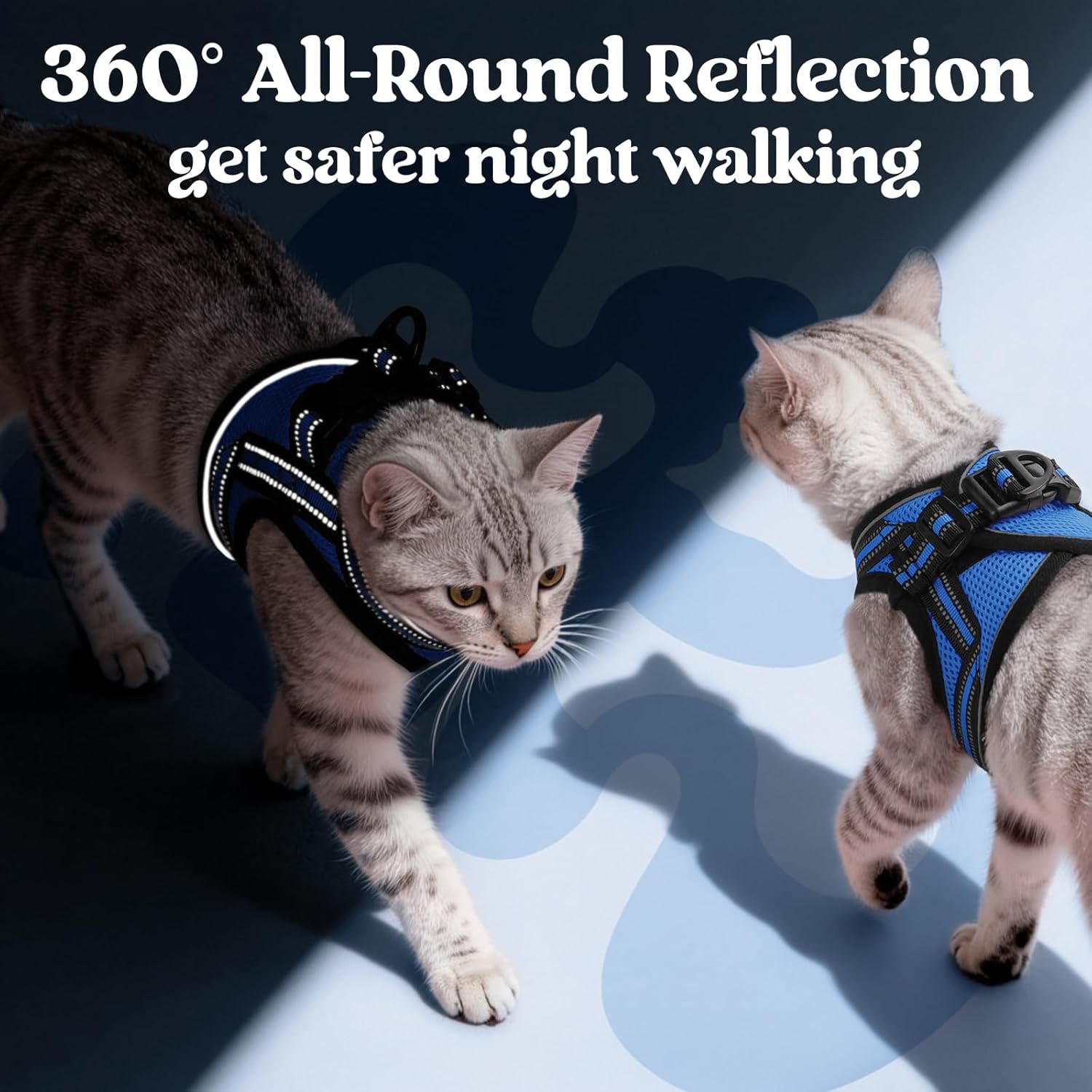 rabbitgoo Cat Harness and Leash Set for Walking Escape Proof, Adjustable Soft Kittens Vest with Reflective Strip for Cats, Comfortable Outdoor Vest, Blue, XL