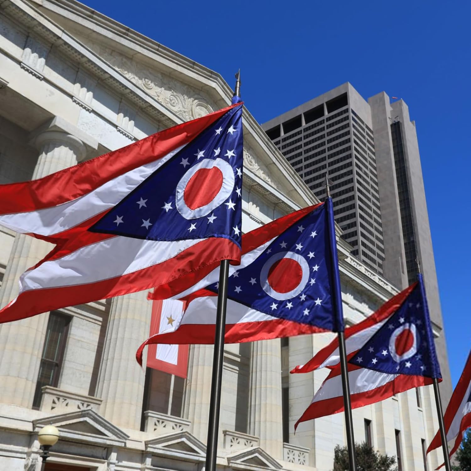 TOPFLAGS Ohio Flag 5x8 Outdoor OH Flag Double Sided Embroidered Longest Lasting Heavy Duty Polyester Stronger Brass Grommets 2 Stitched Hemming Perfect for Outside