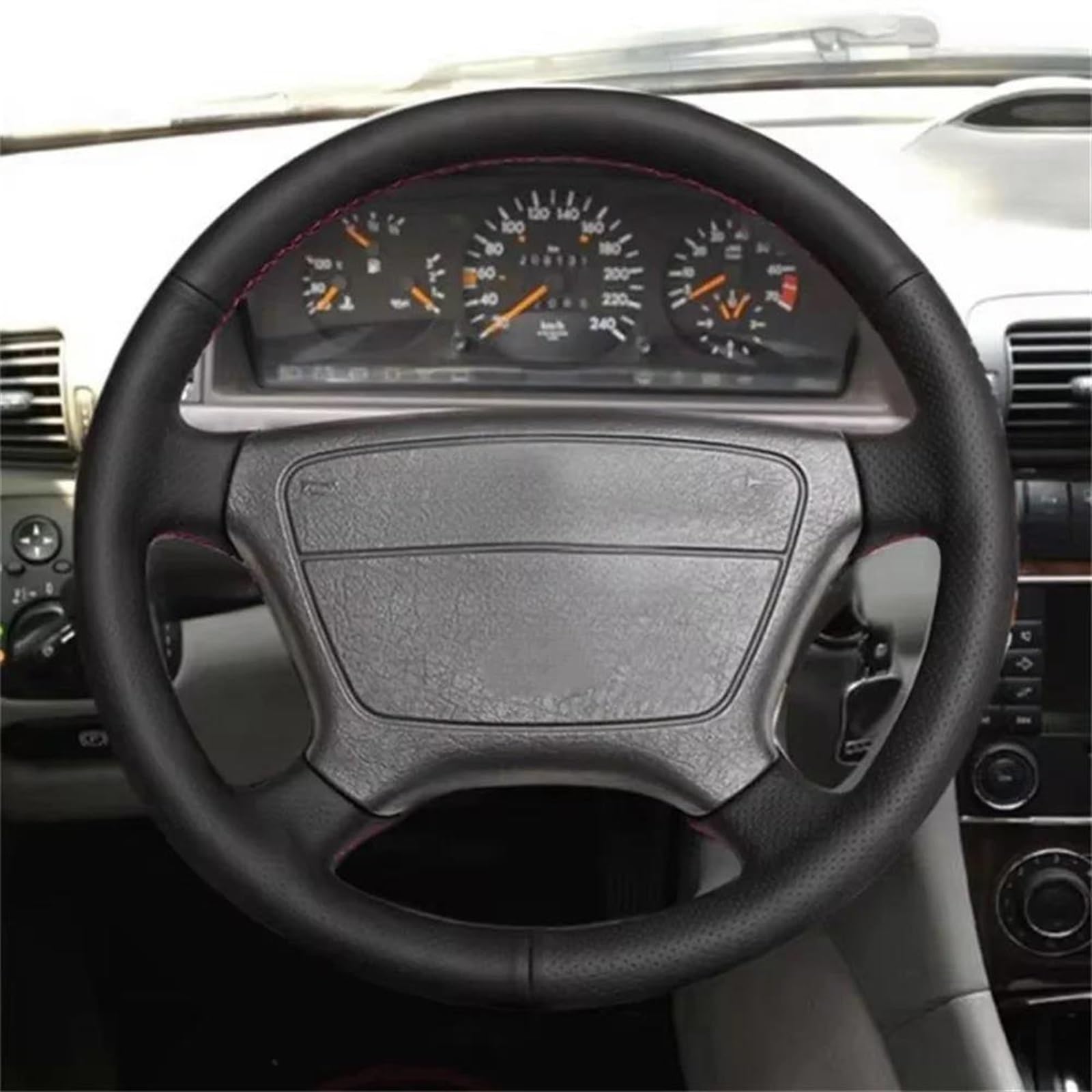 Für Benz C-Klasse W202 CL-Klasse C140 E-Klasse W210 Auto-Lenkradbezug, Individuell Anpassbares Rutschfestes Schwarzes Kunstleder Teile(Rosso)