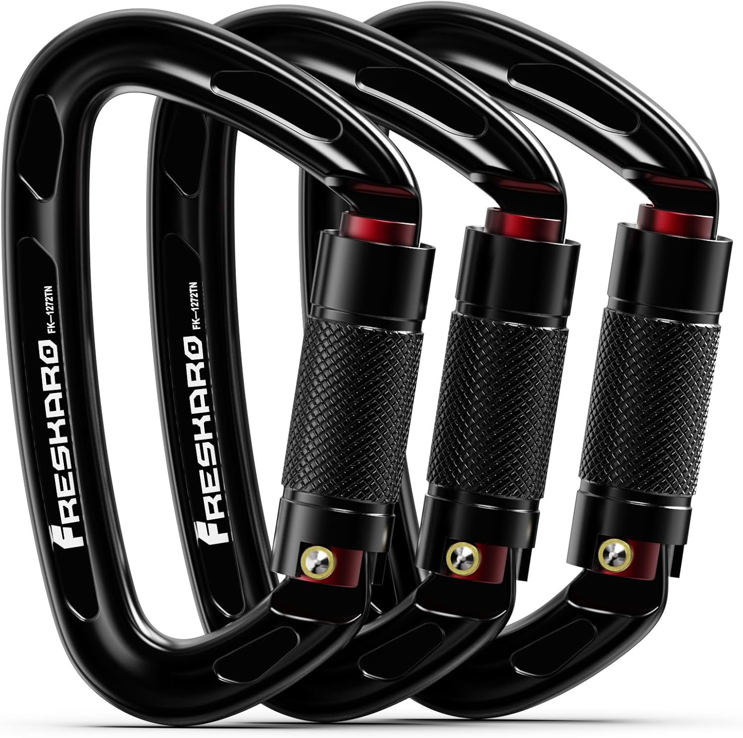 FresKaro UIAA Certified 25KN Auto Locking Climbing Carabiner Clips, Twist Lock, and Heavy Duty Carabiners for Rock Climbing, Rappelling, and Mountaineering, D Shaped