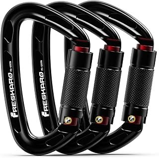 FresKaro UIAA Certified 25kN Auto-Locking D-Shaped Carabiner for Climbing, Rappelling, Mountaineering - Twist Lock Heavy Duty