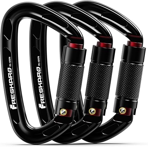 FresKaro Clips de mosquetón de escalada con bloqueo automático de 25 KN con certificación UIAA, bloqueo giratorio y mosquetones resistentes para