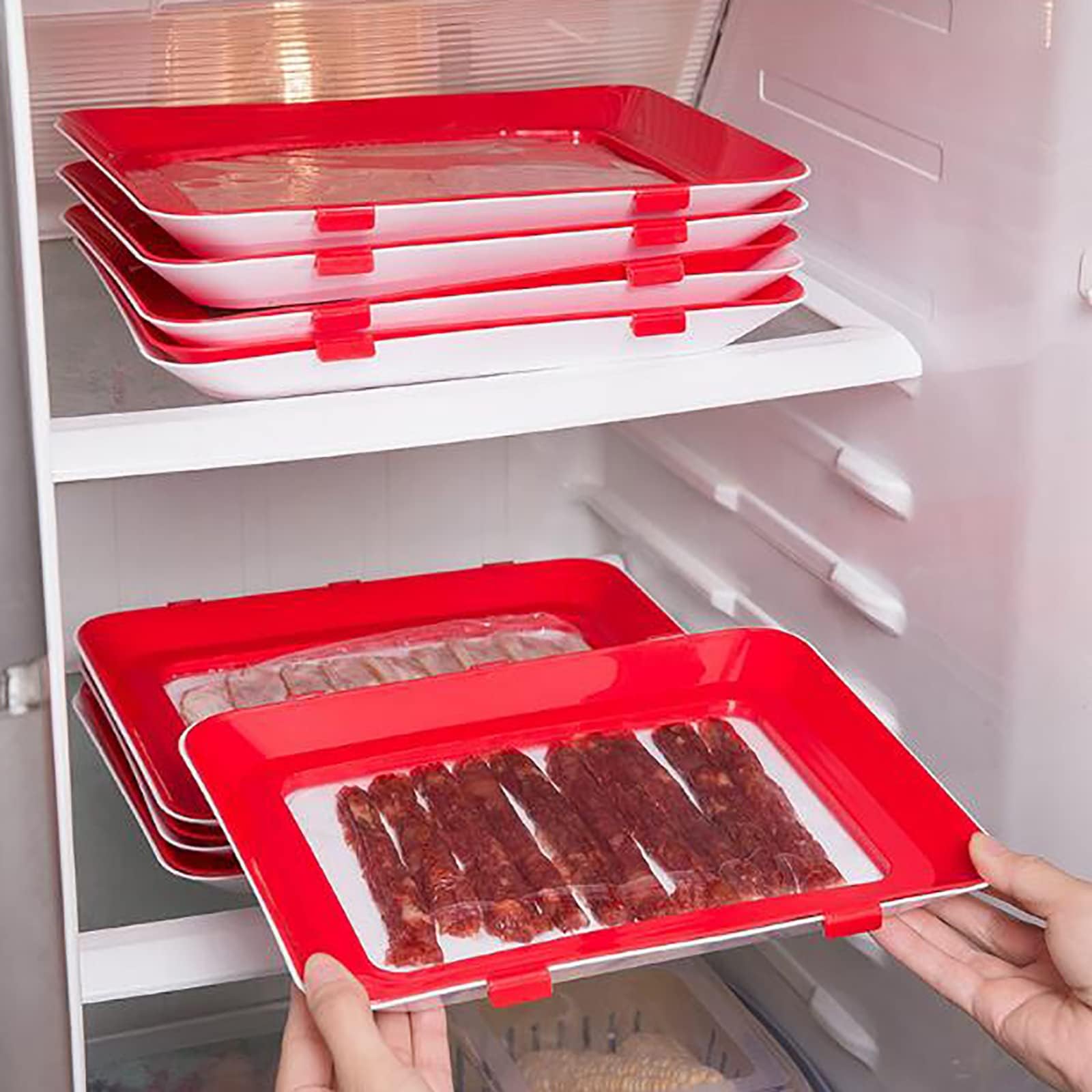Bandeja de conservación de alimentos, 8 unidades, apilables y reutilizables, para sellado al vacío, bandeja para guardar herramientas de cocina
