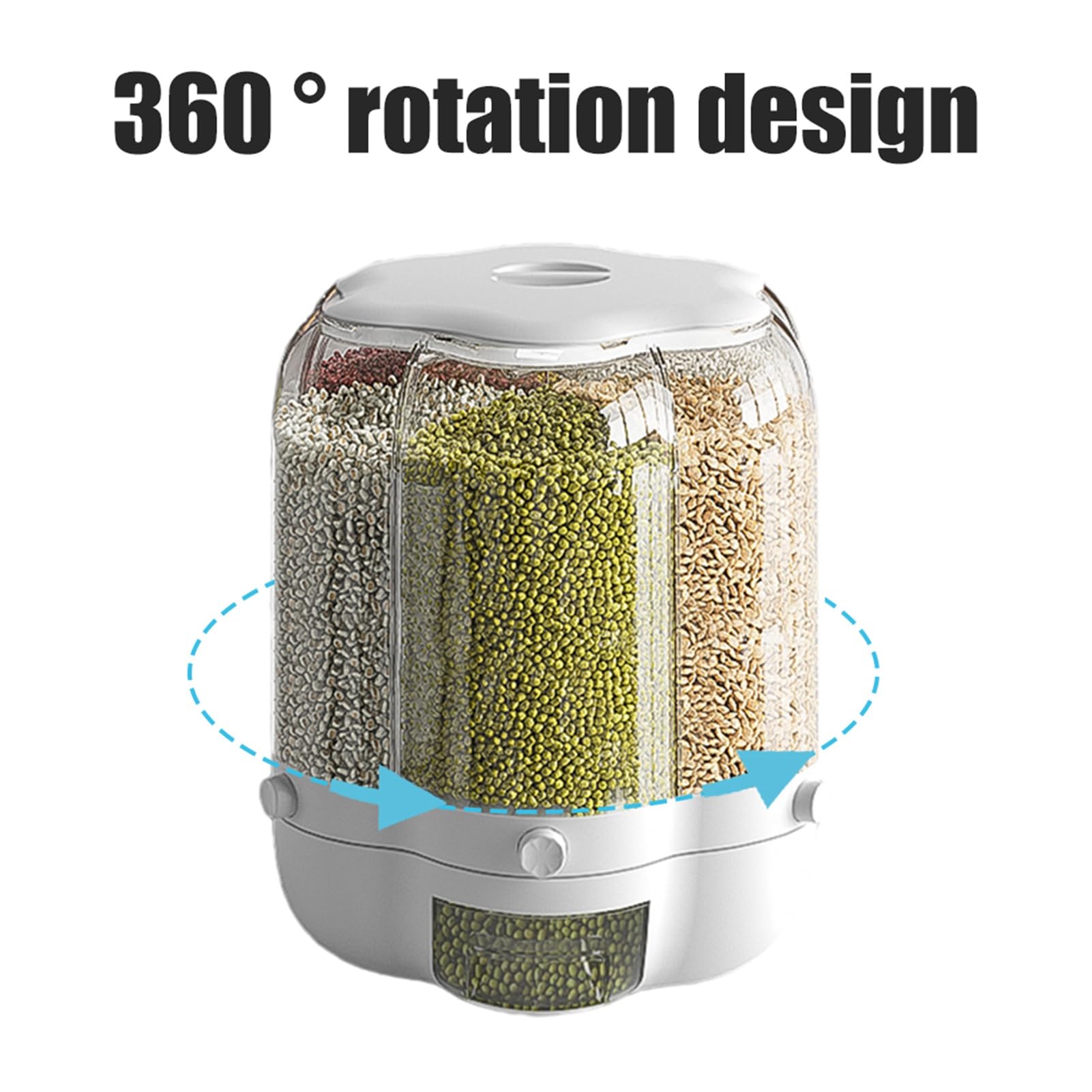 Récipient de stockage de céréales rotatif de 19,84 lb, grand distributeur de céréales à 6 grilles, distributeur de nourriture sèche rotatif à 360 °, stockage hermétique po (Blanc 18 livres