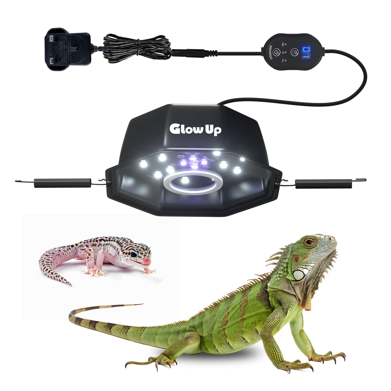 GlowUp UVA UVB Reptile Light 10W - LED UVB Light Bulb Fixture 120V with Dimming for Bearded Dragons, Turtles, Chameleons - 2 Modes UVA UVB Light Suitable for Tropical & Desert Reptiles