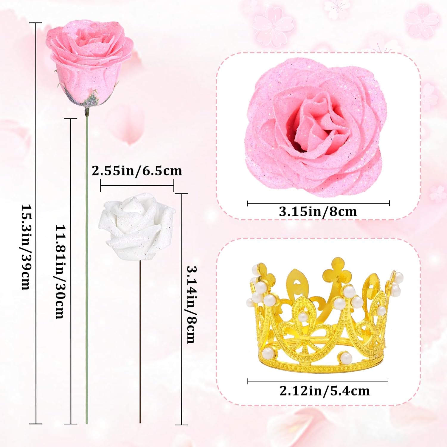 36+20 Glitter Roses Bouquet, DIY Fake Flowers Bouquet, Craft the Initials of Your Loves' Name with Artificial Rose Bouquet for Valentines, Anniversary, Wedding, Mothers Day Gifts, Pink & White - Image 5